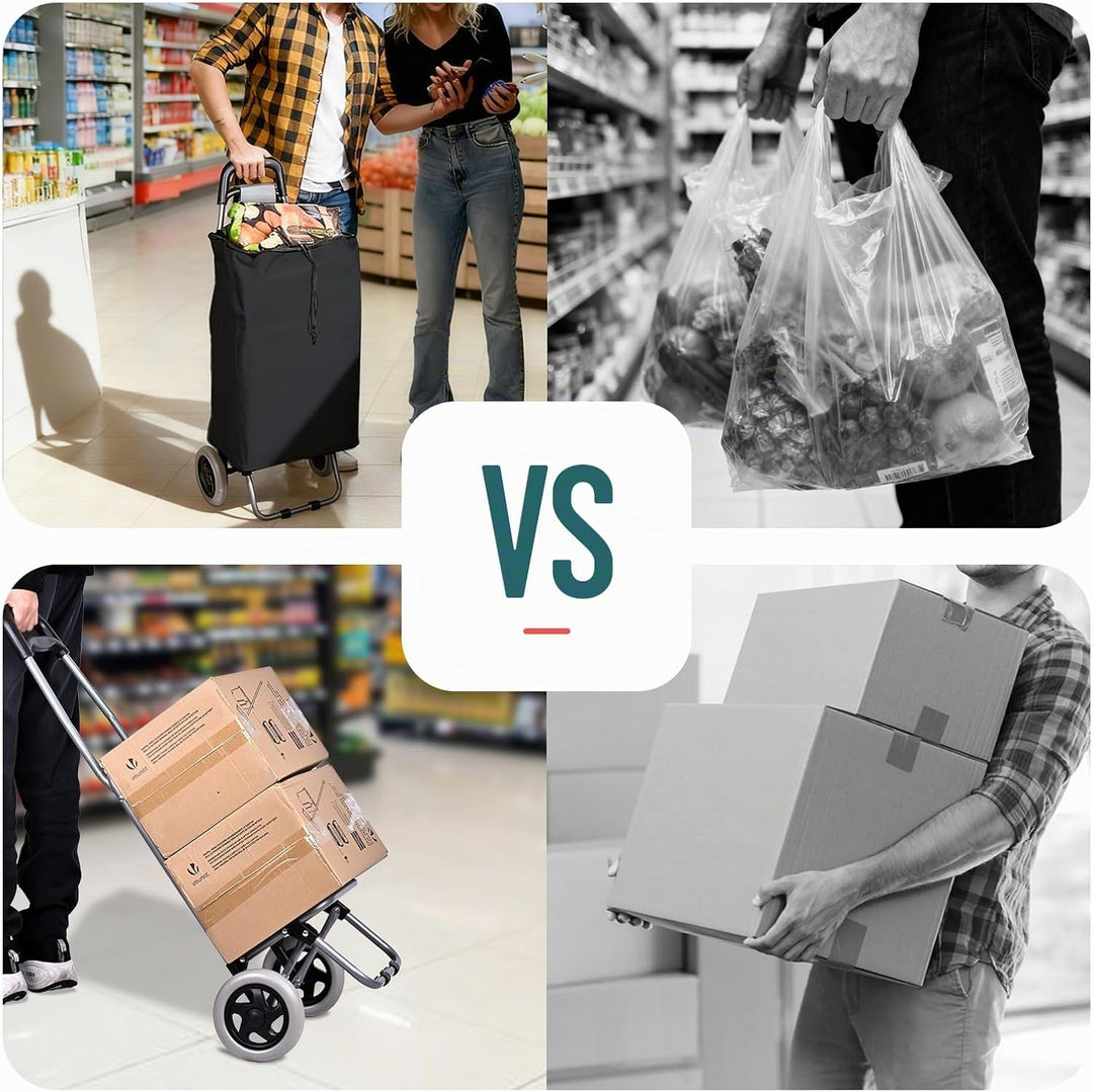 VOUNOT® Einkaufstrolley klappbar 59L, 2-in-1 Trolley Einkaufswagen mit 2 Räder, Abnehmbare Tasche, R