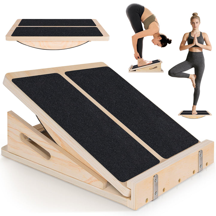 2-in-1 Schrägbrett aus Holz, Verstellbarer Wadenstrecker mit Tragegriff, Mobility Balance Board Slan