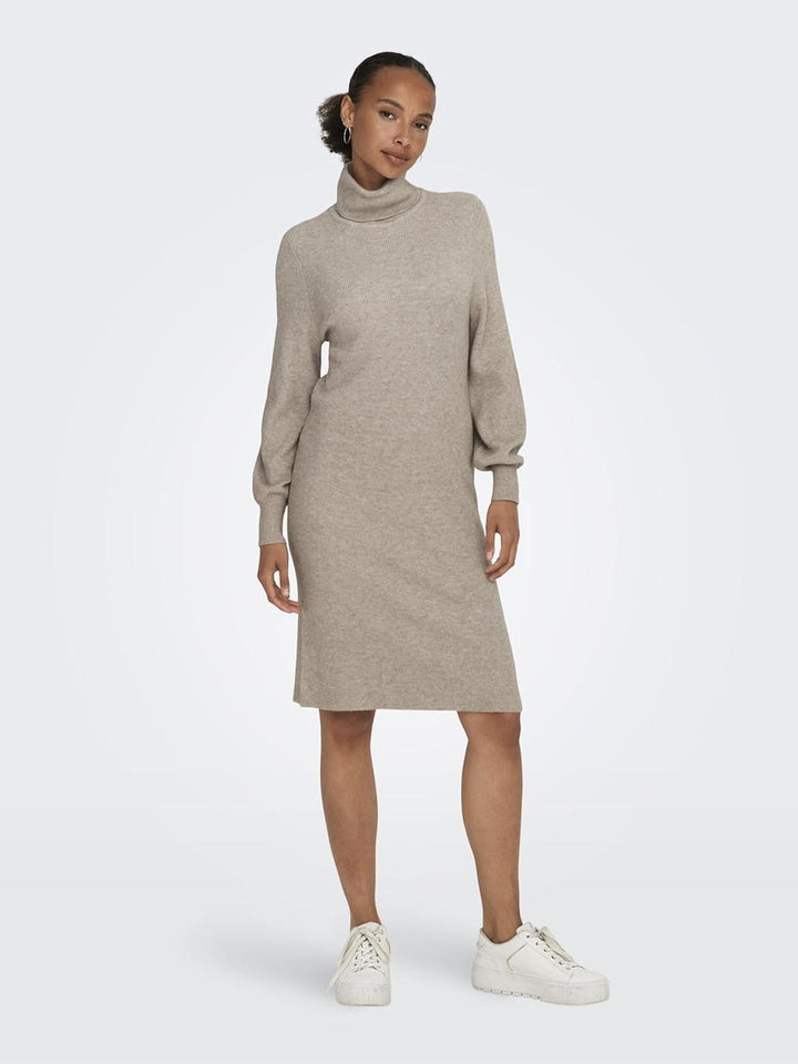 ONLY Female Strickkleid Komfort Fit Rollkragen Langes Kleid M Dark Grey Melange, M Dark Grey Melange