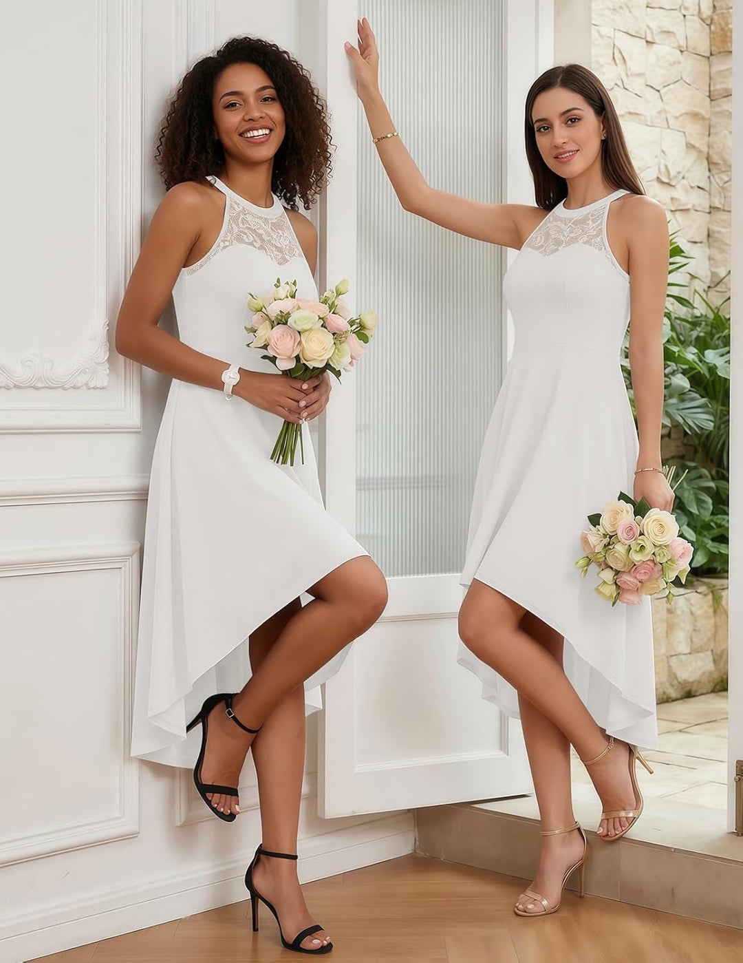 Bbonlinedress Abendkleider elegant für Hochzeit gast festliches Kleid Damen Neckholder Konfirmations