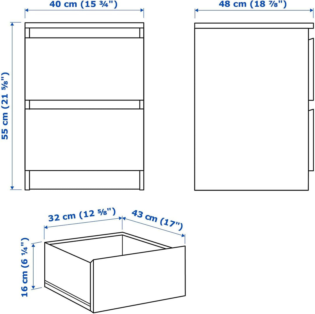 Ikea MALM – Kommode mit 2 Schubladen, Weiss – 40 x 55 cm 1 Weiss, 1 Weiss