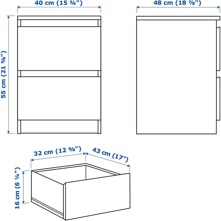 Ikea MALM – Kommode mit 2 Schubladen, Weiss – 40 x 55 cm 1 Weiss, 1 Weiss