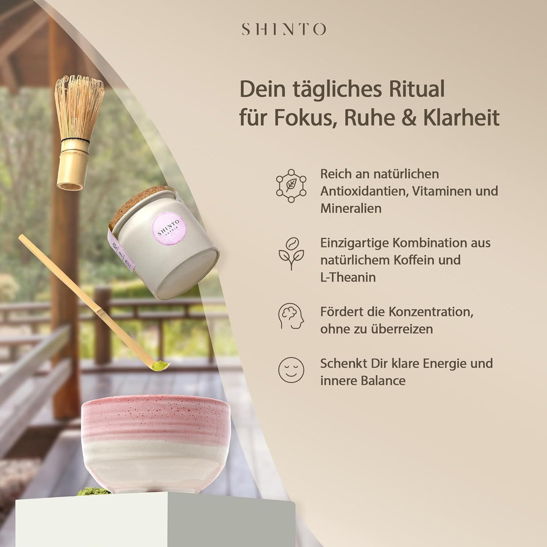 Matcha-Pulver Set Shinto® Saphir - mit Prime Grade Grüntee-Pulver, einzigartiger handgefertigter Sch