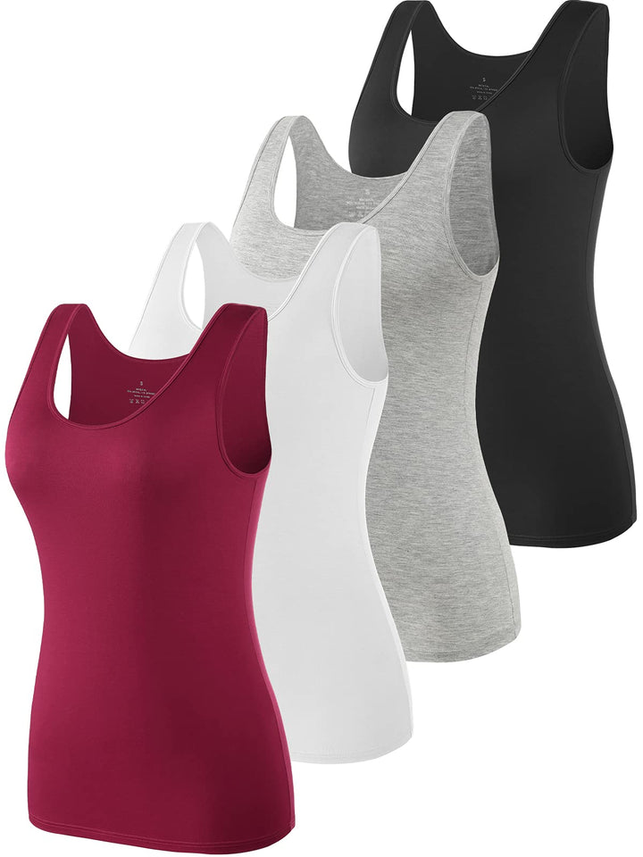 vislivin Elastische Tank Tops für Damen Unterhemden 3/4er Pack M 4er Pack - Schwarz/Grau/Weiss/Weinr