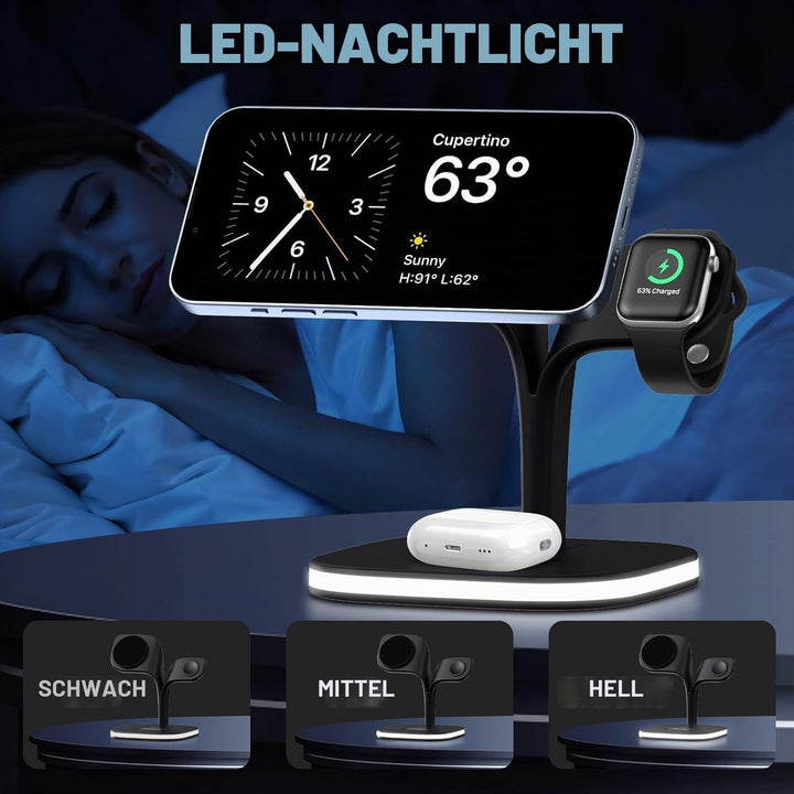 3 in 1 Ladestation Apple Watch und iPhone, Magnetischer Wireless Charger Induktive Ladestation iPhon