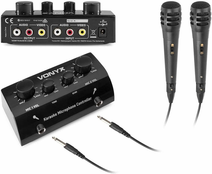 Vonyx AV430B Karaokeanlage, Karaoke Set mit 2x-Karaokemikrofon und Mischpult – Schwarz