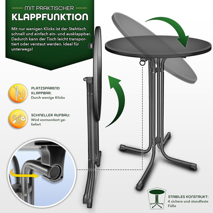 tillvex® Gastro Stehtisch klappbar Ø70cm mit Husse | Bistrotisch FERTIG MONTIERT | Klapptisch rund -