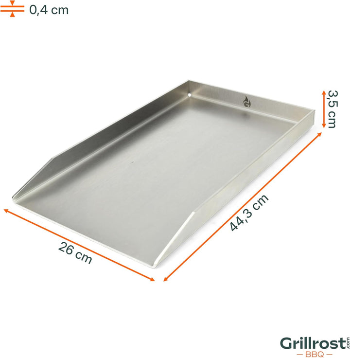 Grillrost.com Das Original Edelstahl Grillplatte | Plancha 44,3x26cm - passend für Weber Spirit | 4m