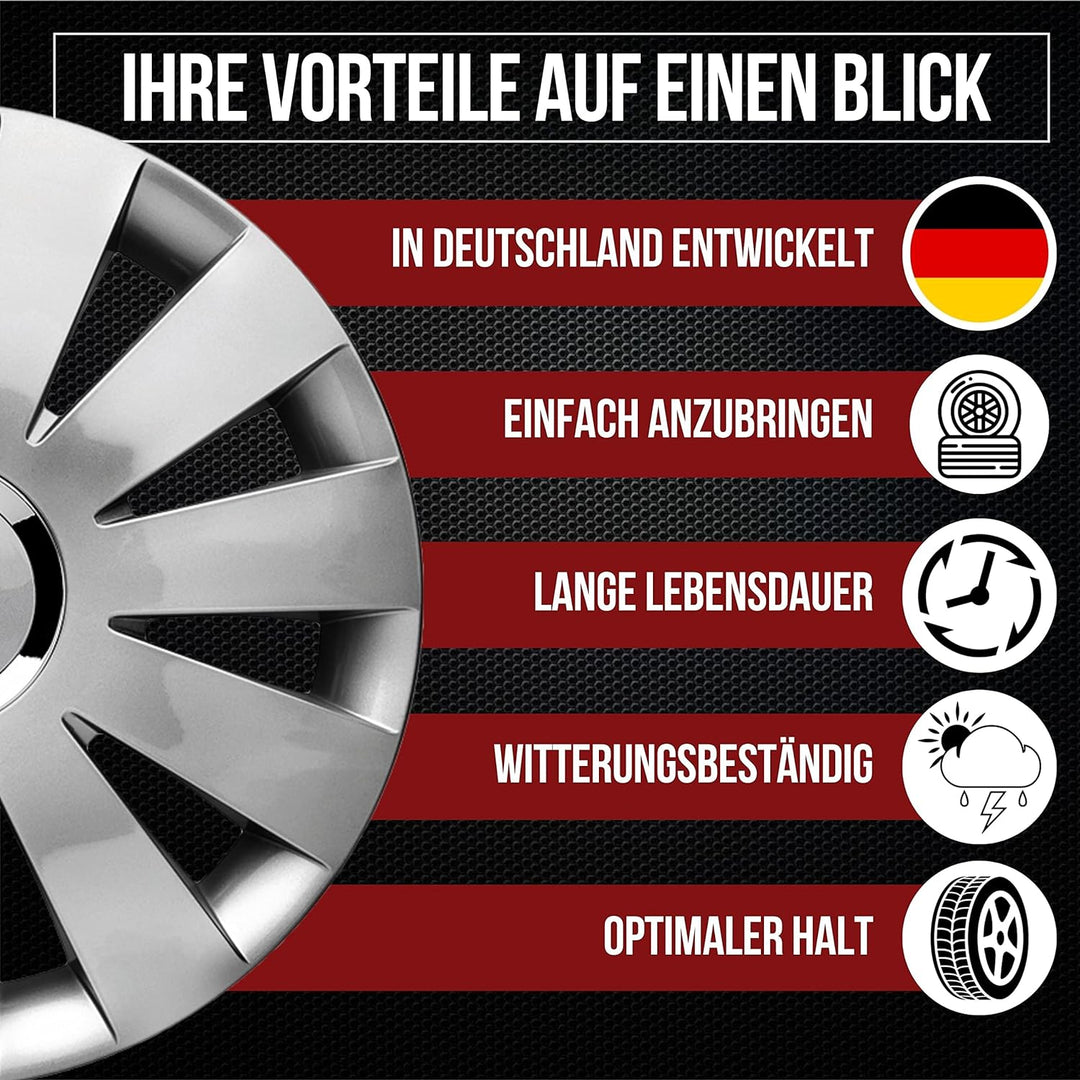 Albrecht 14 Zoll Radkappen silber für Stahlfelgen - Beat Radzierblenden aus hochwertigem Kunststoff