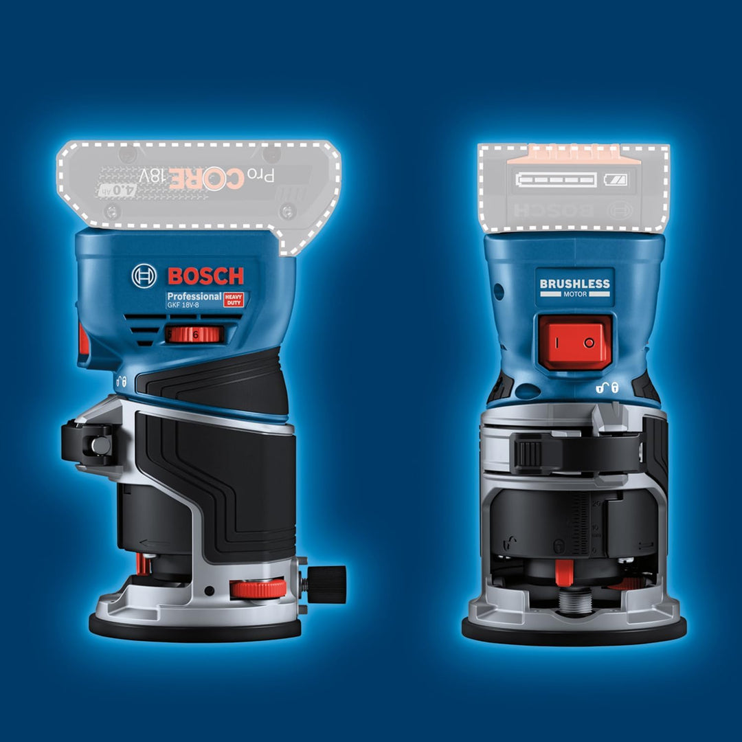 Bosch Professional 18V System Akku-Kantenfräse GKF 18V-8 (inkl. Parallelanschlag, 2x Saugadapter zum