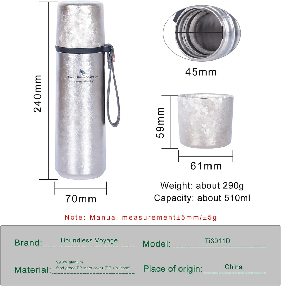 iBasingo 510ml Titan Thermos Flaschen Trinkflasche Isolierflasche Vakuum Flasche Sport Reise Kaffee