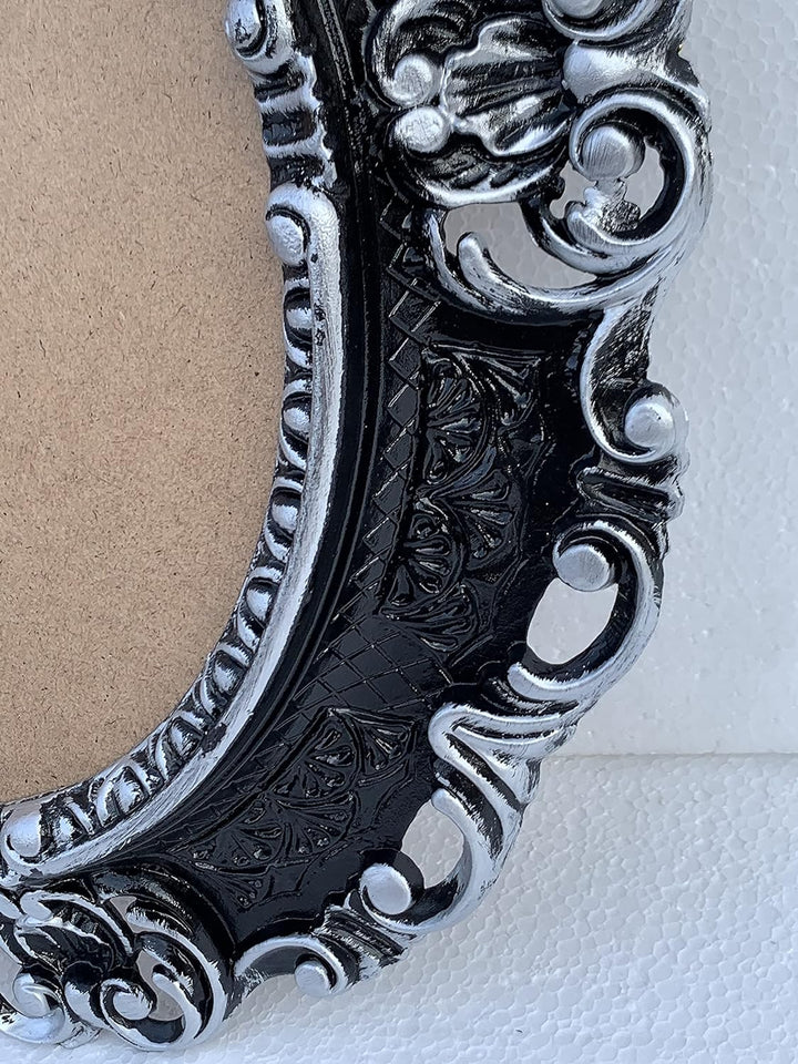 Bilderrahmen Barock SCHWARZ Silber Oval mit SCHUTZGLAS Antik Klassik 45x38 Prunk Bilderrahmen 24x30c