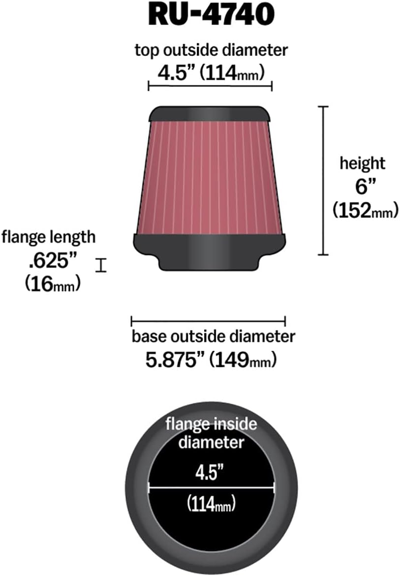 K&N RU-4740 KFZ und Motorrad Gummi Universalluftfilter Rot
