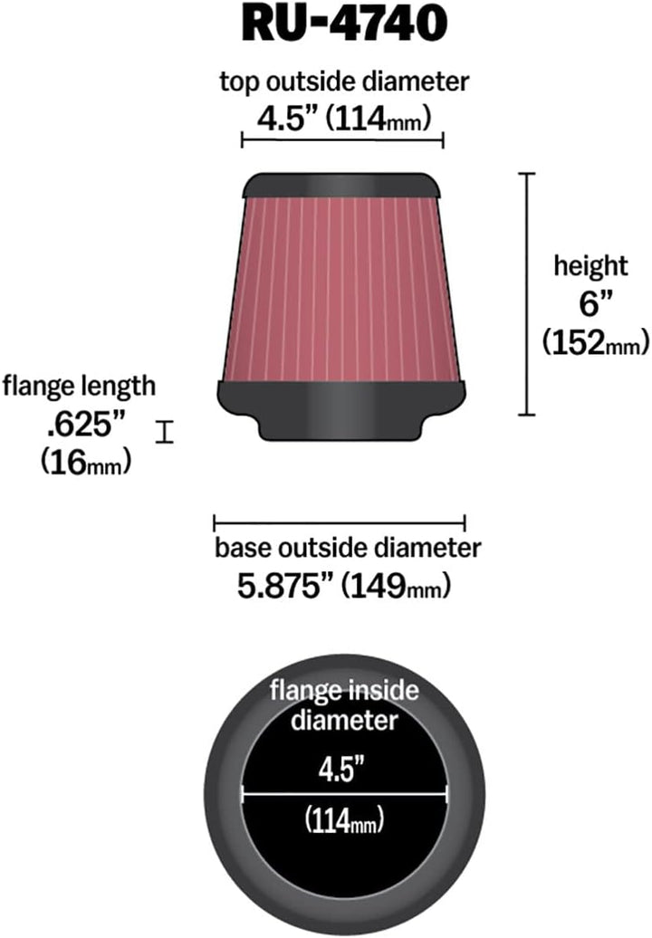 K&N RU-4740 KFZ und Motorrad Gummi Universalluftfilter Rot
