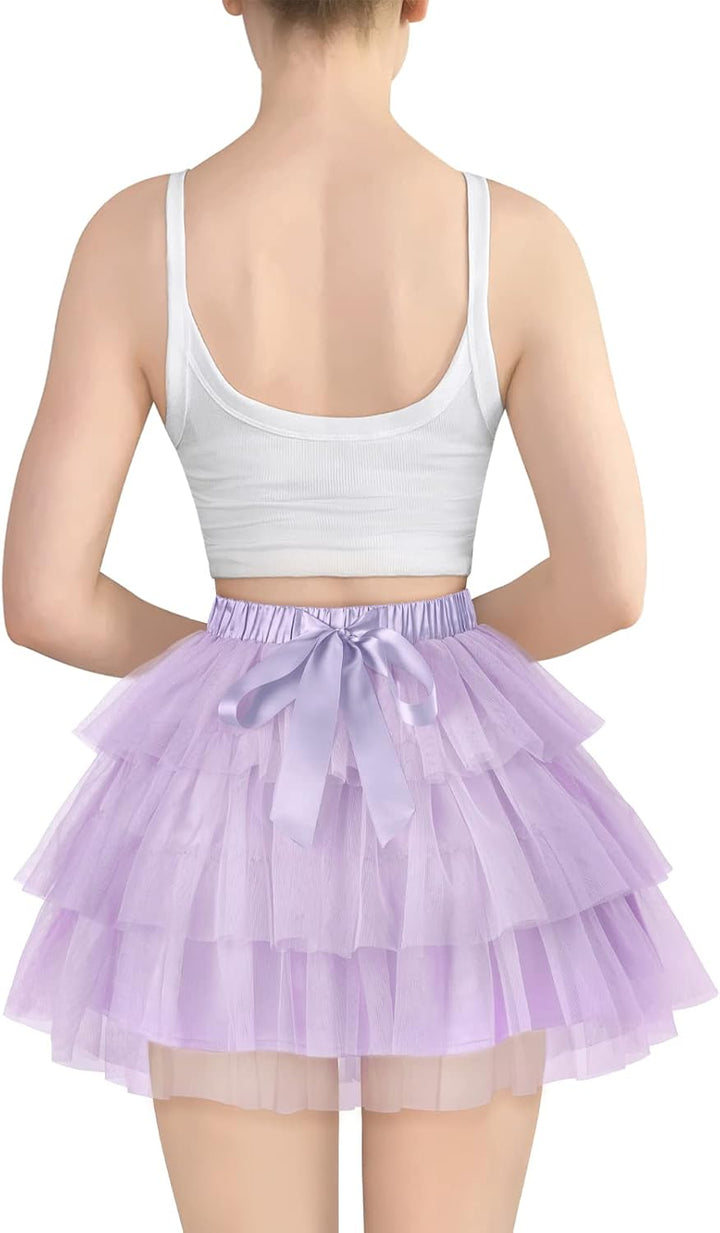 LittleForBig Damen Mesh Tüll Puffy Petticoat Tutu Ballett Bubble Rock Kurzer Ballerina Rock, Lila