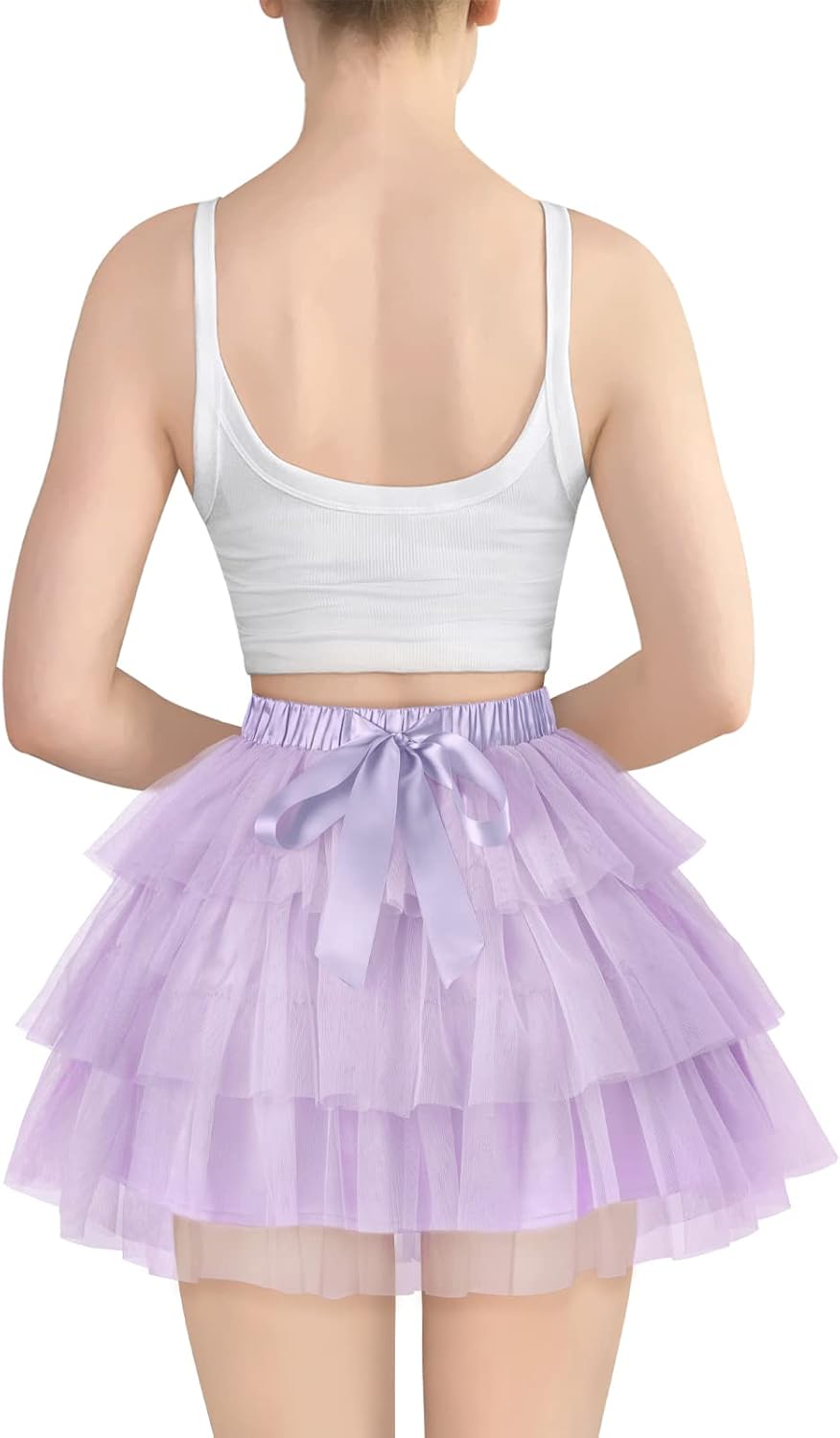 LittleForBig Damen Mesh Tüll Puffy Petticoat Tutu Ballett Bubble Rock Kurzer Ballerina Rock, Lila