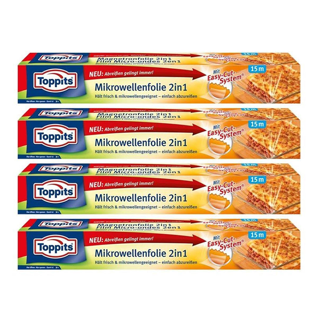 Toppits Mikrowellen- Frischhalte-Folie 2in1 Easy-Cut 15m x 32,5cm (4er Pack)