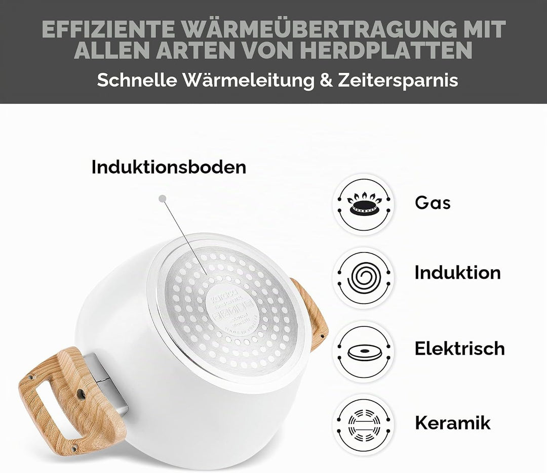 Karaca Swiss Crystal Antihaft-Induktions-Schmortopf mit Deckel, 20 cm, Cremefarben Kochtopf, PFOA/PF