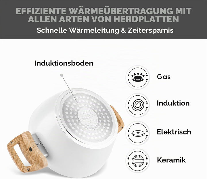 Karaca Swiss Crystal Antihaft-Induktions-Schmortopf mit Deckel, 20 cm, Cremefarben Kochtopf, PFOA/PF