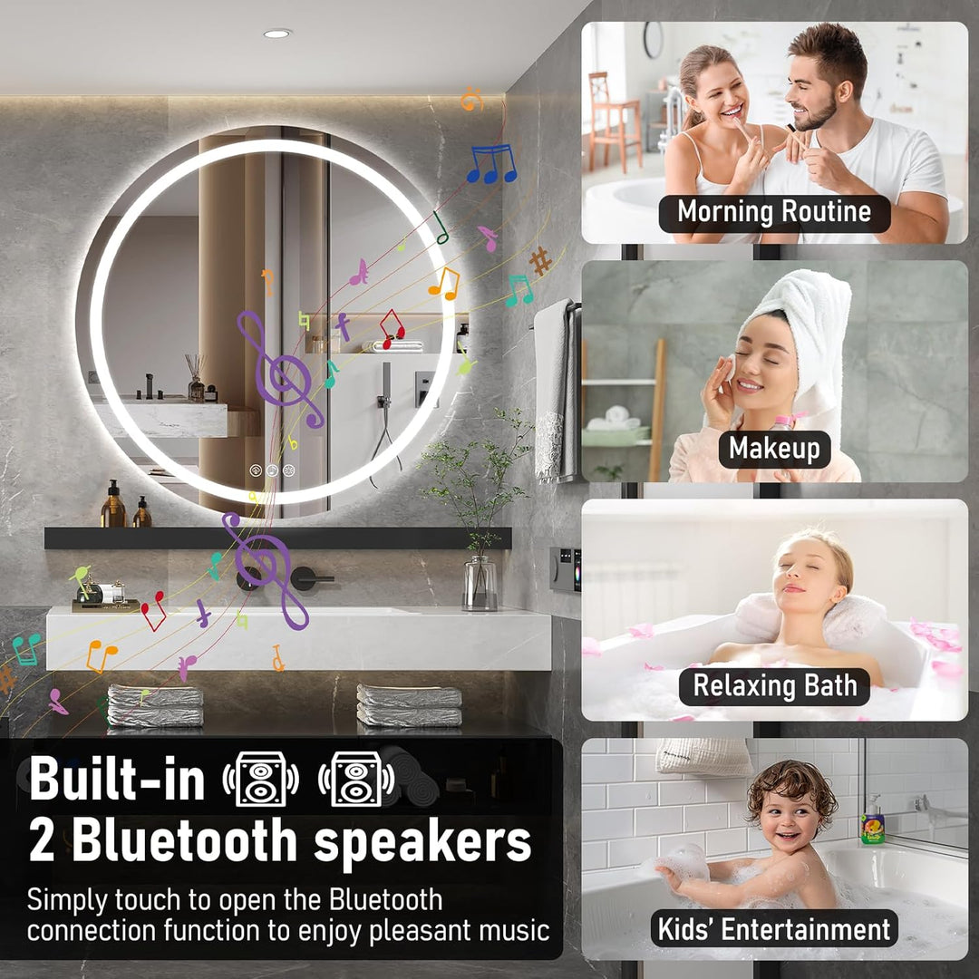 Ratsamee Runder Spiegel mit Beleuchtung, 80cm Bluetooth Badezimmerspiegel mit Beleuchtung, Wandspieg