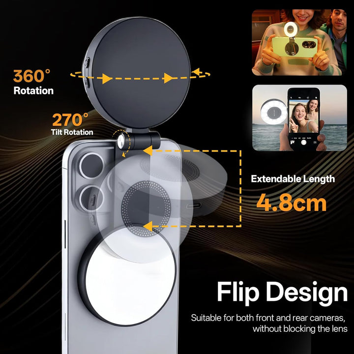 Magnetisches Selfie Licht Handy, Handylicht mit 3 Farbtemperaturen 2500k-9000k, 360° LED Ringlicht H