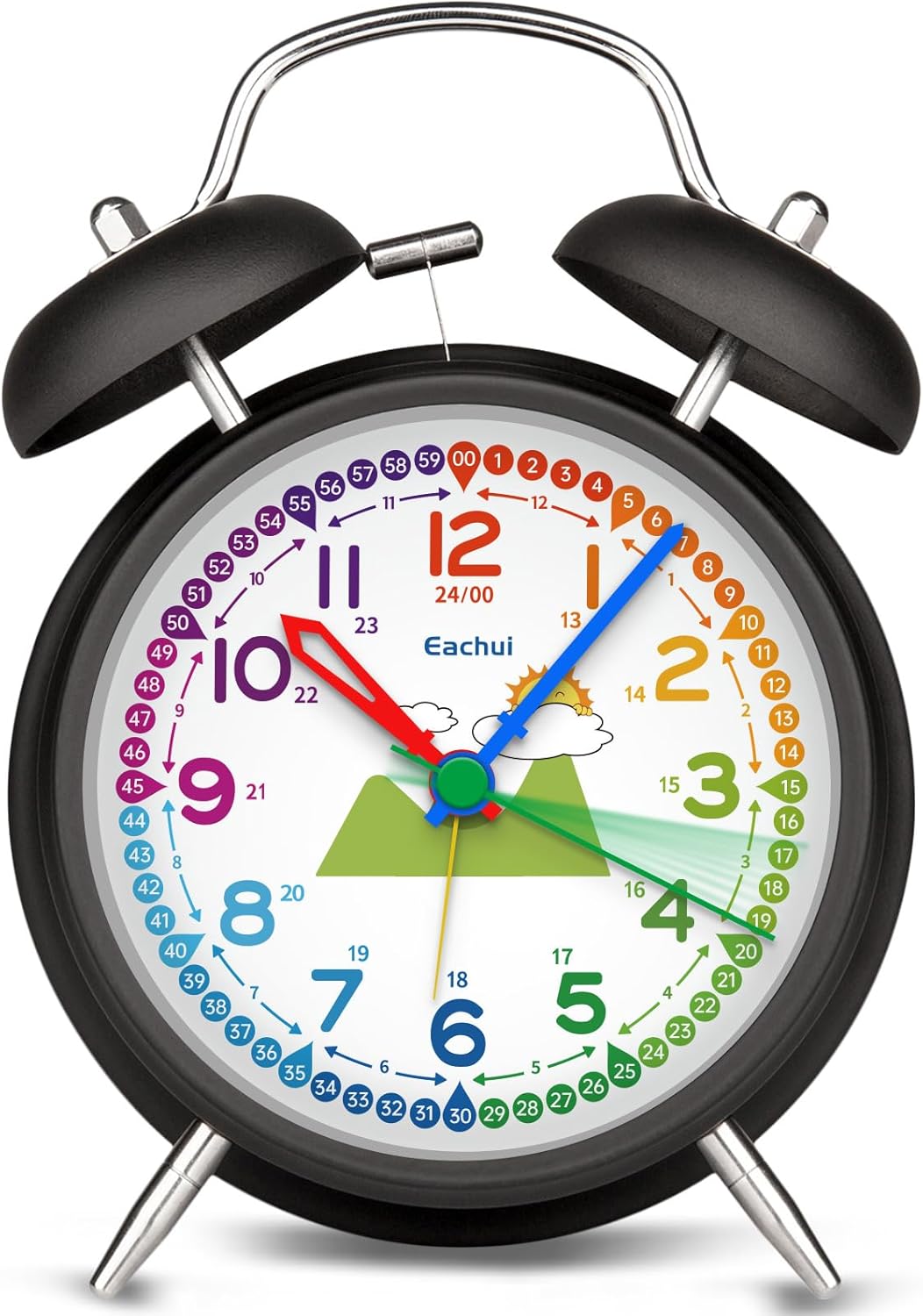 Doppelglockenwecker mit Nachtlicht, analoger Wecker für Kinder ohne Ticken, lauter Alarm, geräuschlo