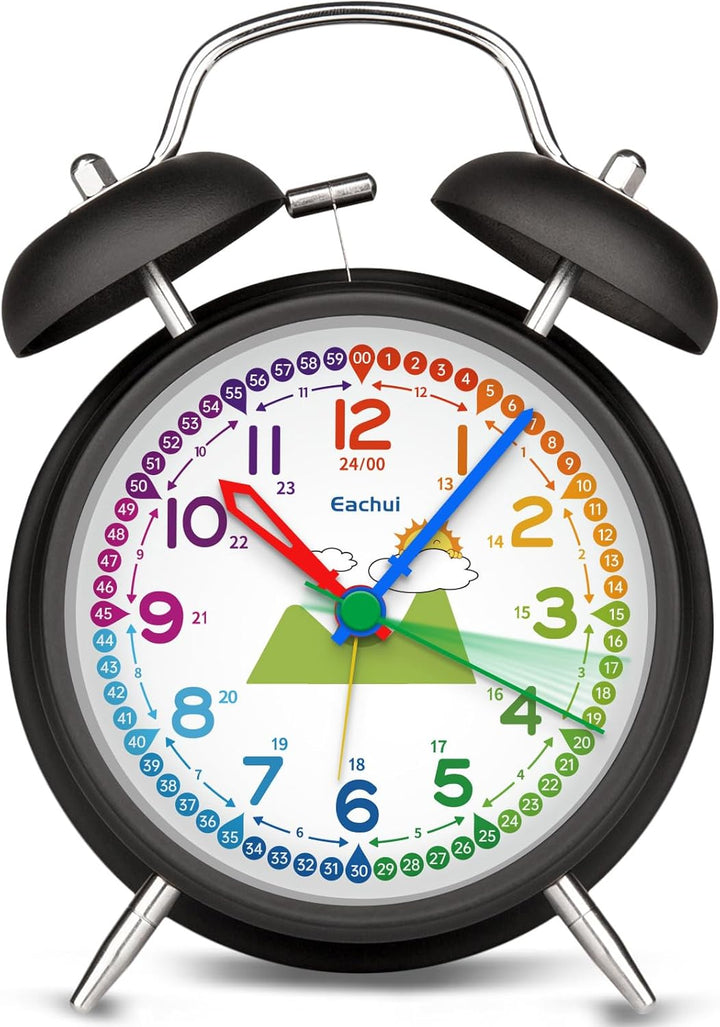 Doppelglockenwecker mit Nachtlicht, analoger Wecker für Kinder ohne Ticken, lauter Alarm, geräuschlo