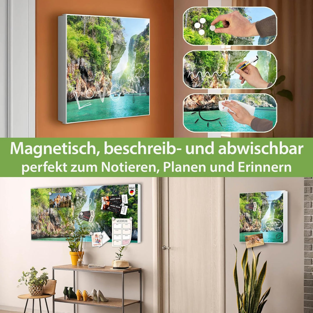 banjado® Grosser Schlüsselkasten Glas/Schlüsselbox 30cm x 30cm mit 50 Haken - Motiv Versteckte Bucht