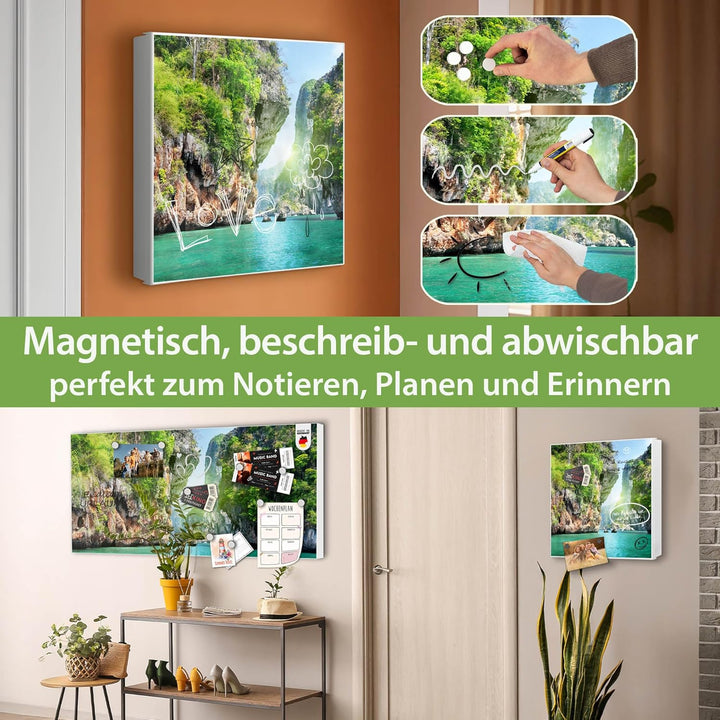 banjado® Grosser Schlüsselkasten Glas/Schlüsselbox 30cm x 30cm mit 50 Haken - Motiv Versteckte Bucht
