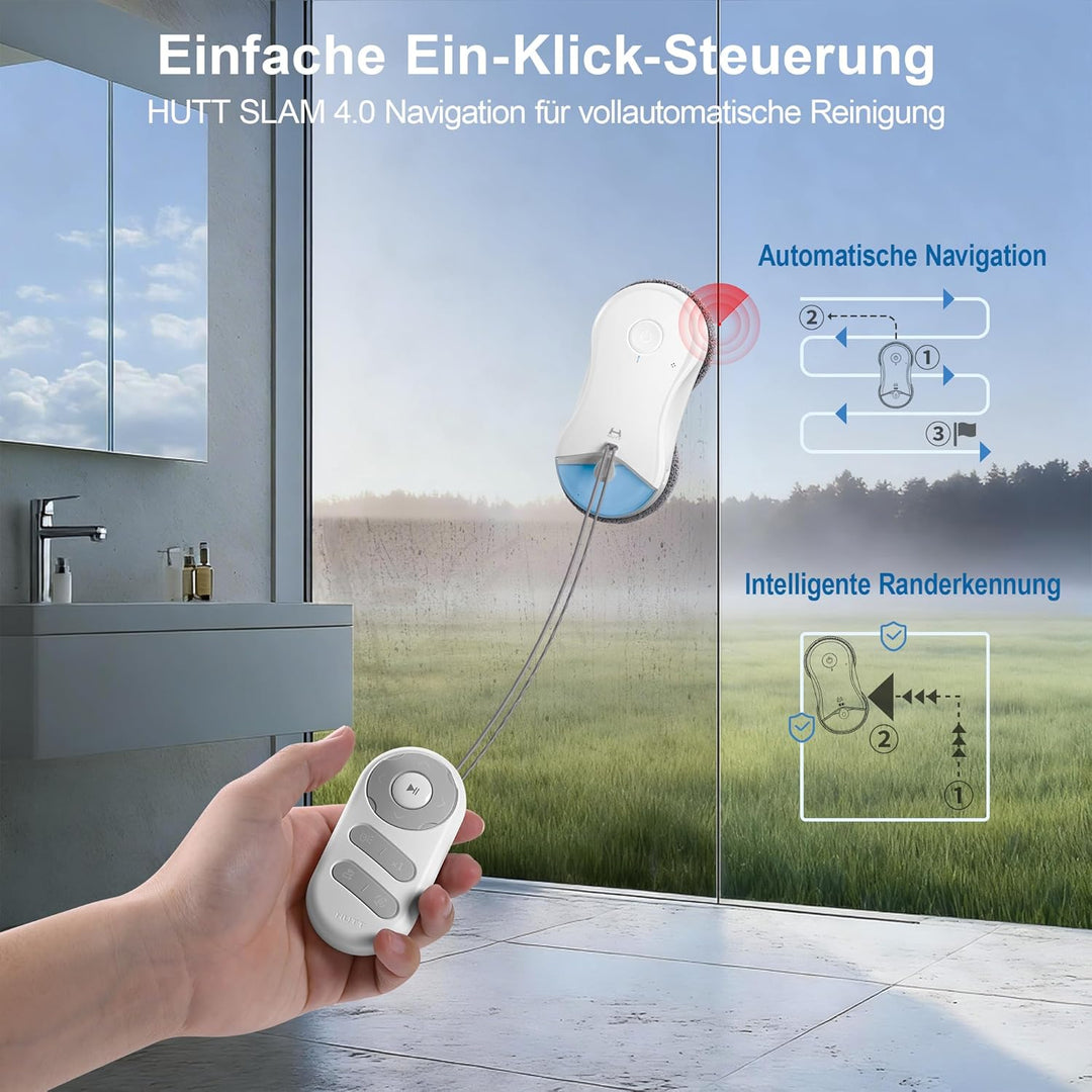 HUTT S55 Pro Fensterputzroboter mit 3D-Schwebepads, 6500Pa Saugkraft, HydroJet-Pumpspray, SLAM 4.0 N
