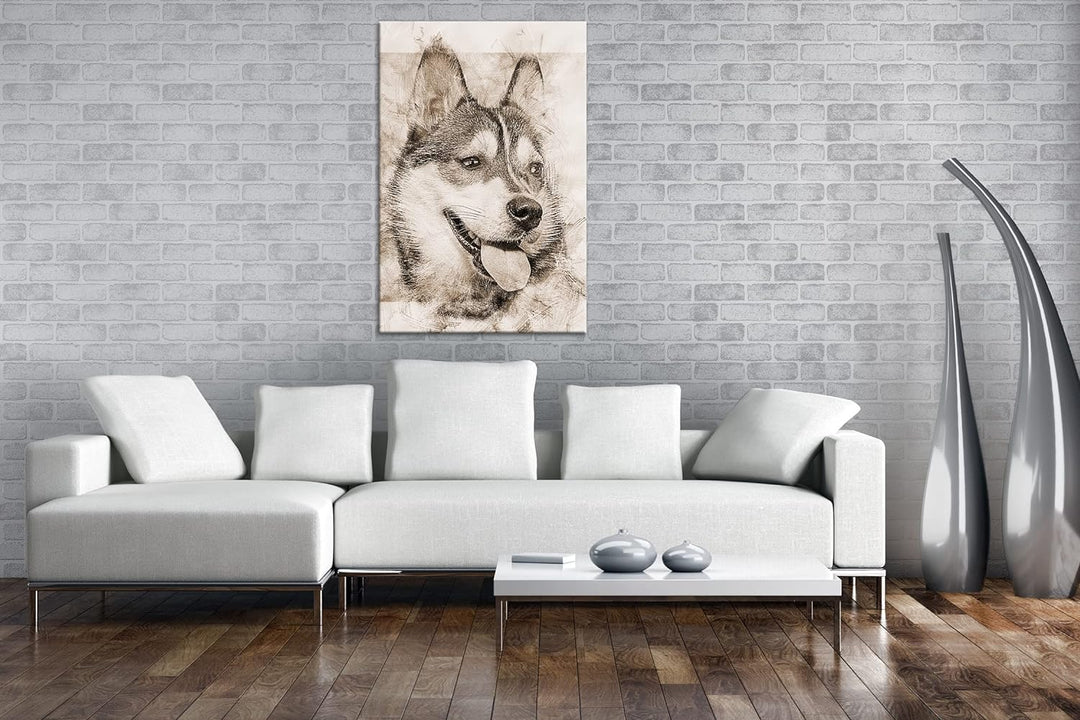 deyoli friedlicher Hund Effekt: Sepia Format: 80x60 als Leinwandbild, Motiv fertig gerahmt auf Echth