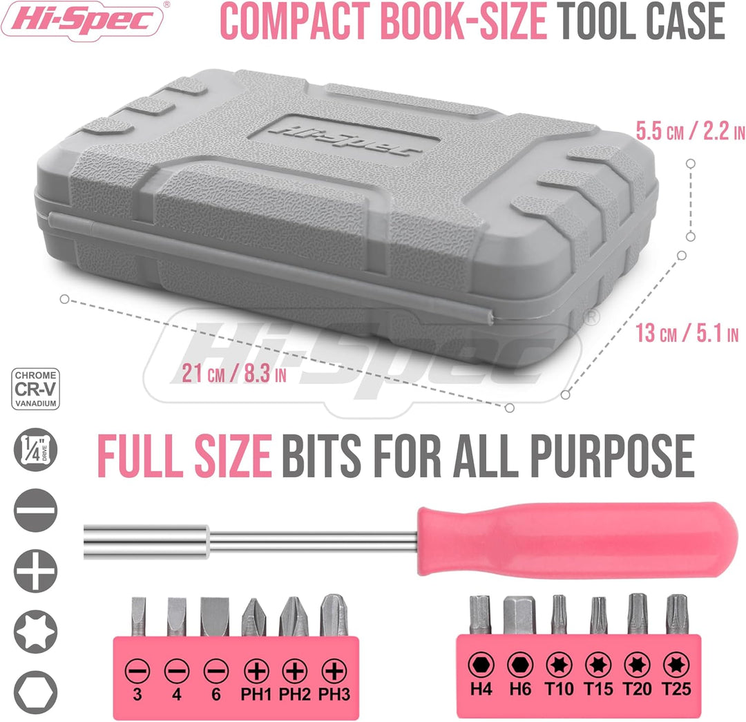 Hi-Spec Werkzeugset in Pink für Frauen - Komplettset für Heimwerkerinnen mit Hammer, Zange, Schraube