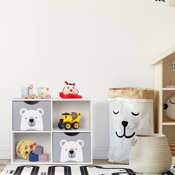Relaxdays Kinderregal Bär, 2 Schubladen, 2 offene Fächer, H x B x T: 48 x 60 x 24,5 cm, Bücherregal