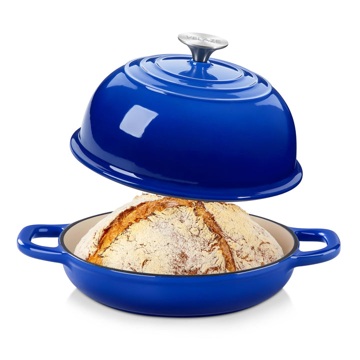 Velaze Emaille Schmortopf mit Deckel und Griffen, 4,8L Gusseisen Topf Brot Backen, 26 cm Brotbacktop
