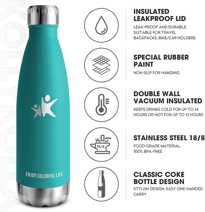 KollyKolla Thermosflasche, Trinkflasche Edelstahl 500ml/750ml/1L, Auslaufsicher Thermoskanne, BPA-Fr