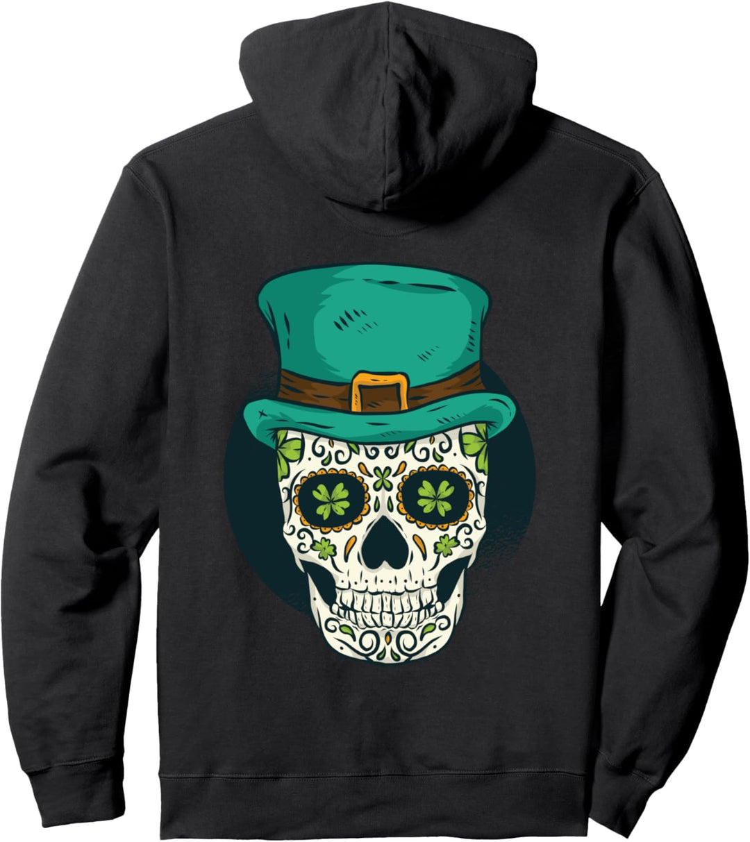 St. Patricks Day Totenkopf mit irischem Hut und Kleeblatt Pullover Hoodie