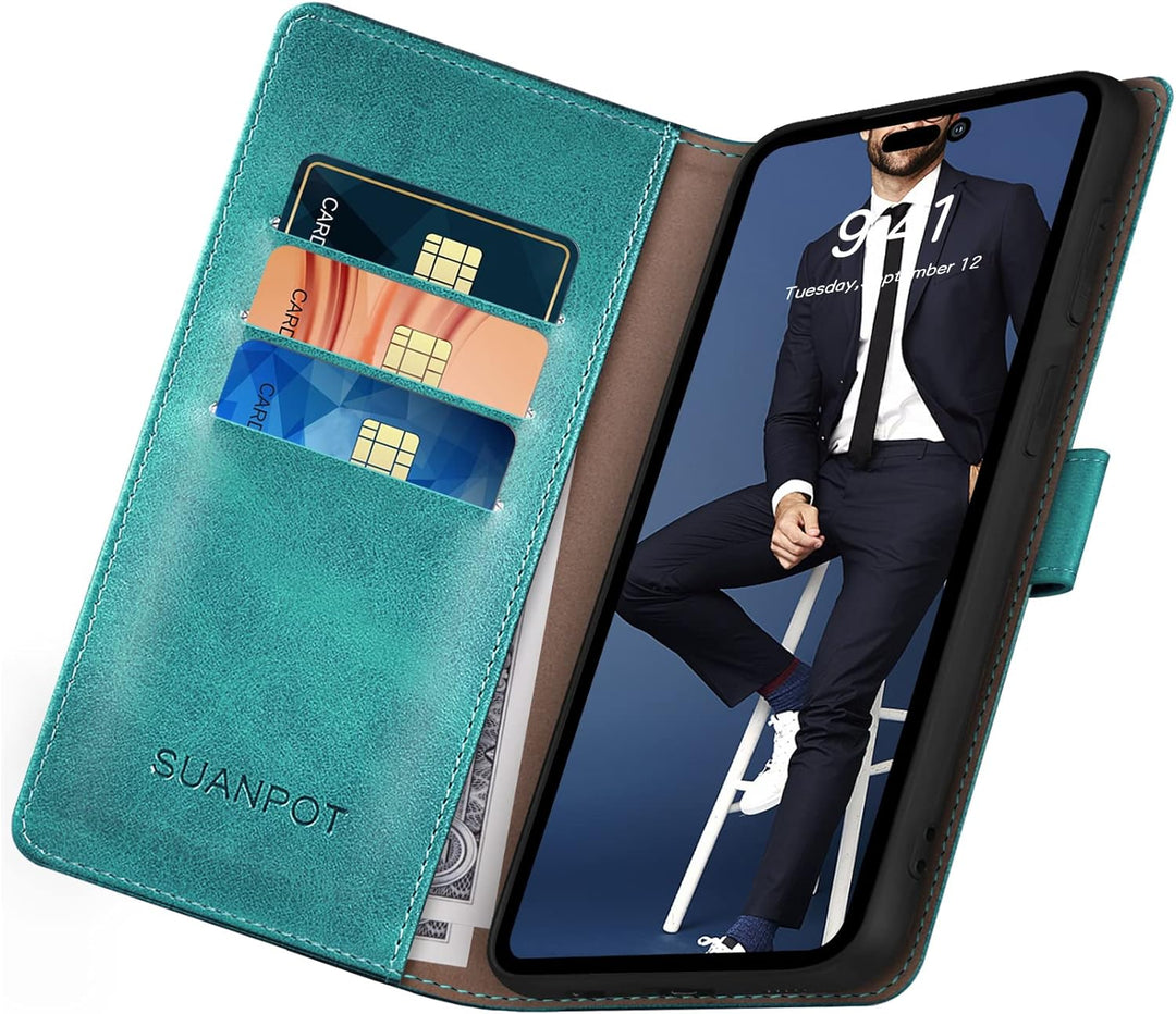 SUANPOT [RFID Schutz für iPhone 14 Pro Max 6.7" Hülle PU Leder Handyhülle Lederhülle Klapphülle Kart