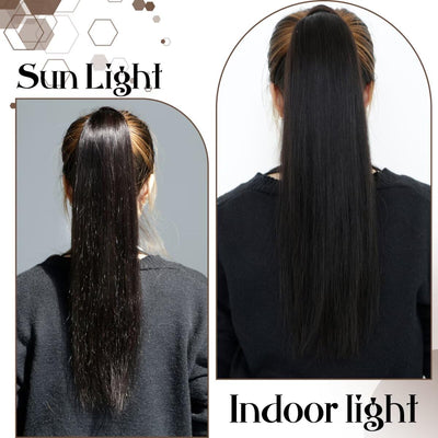 Hetto Echthaar Extensions Zopf Schwarz 50CM 100G Haar Extensions Echthaar Für Zopf Pferdeschwanz Haa