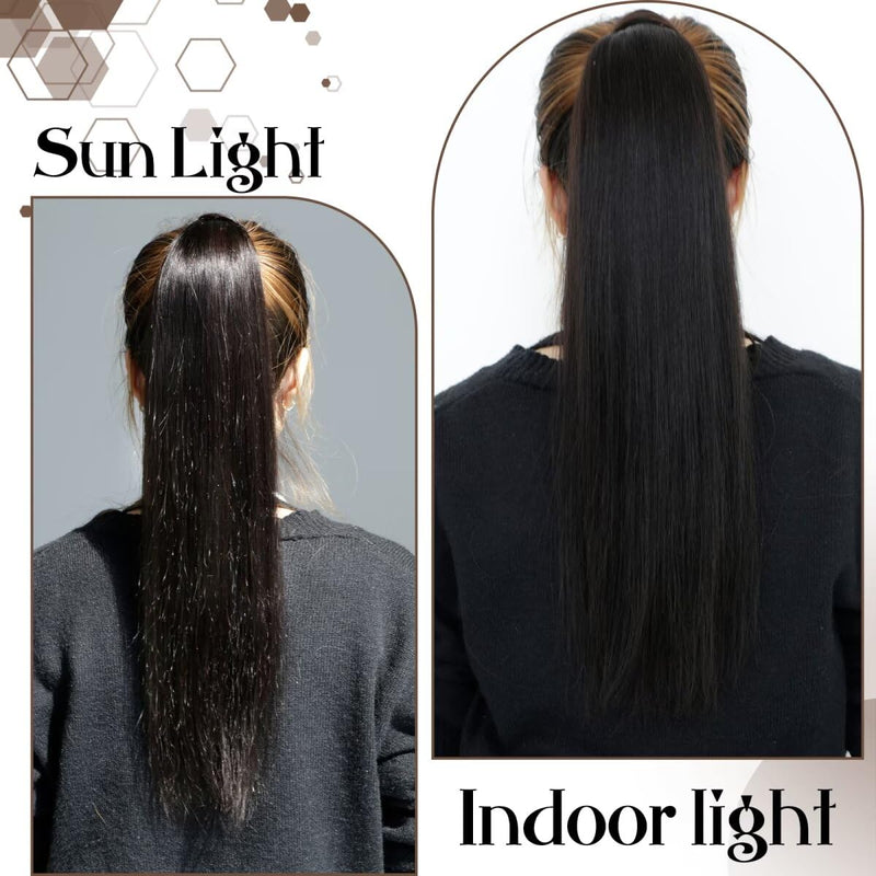 Hetto Echthaar Extensions Zopf Schwarz 50CM 100G Haar Extensions Echthaar Für Zopf Pferdeschwanz Haa