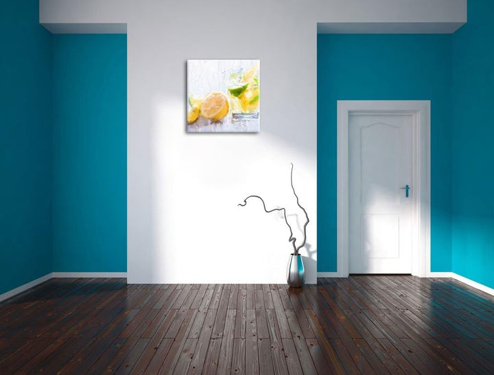 Pixxprint Gin Tonic Shot mit Zitronen als Leinwandbild Quadratisch/Grösse: 70x70 / Wandbild/Kunstdru