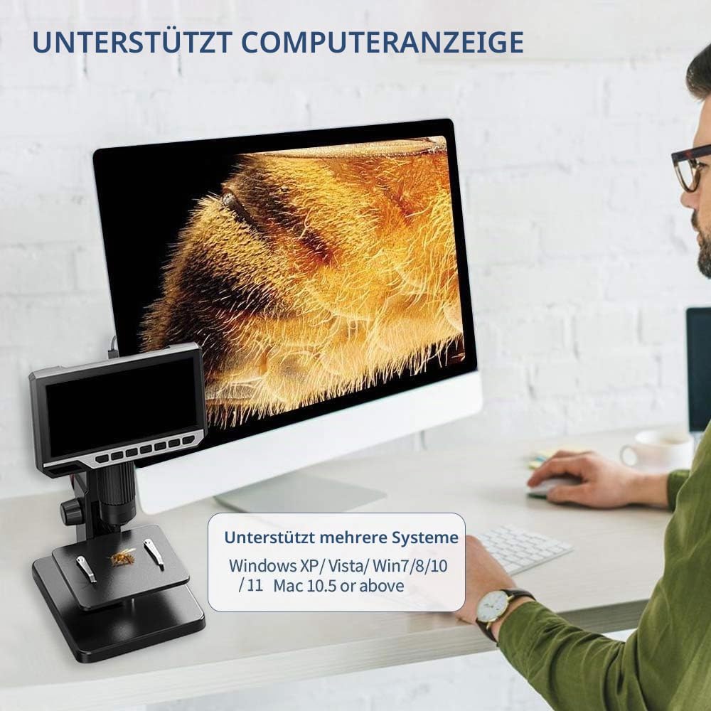 Digitales Mikroskop mit LCD-Display 7 Zoll (17.8 cm) Doppelobjektiv, 500 – 2000 X Kamera mit 12 MP u