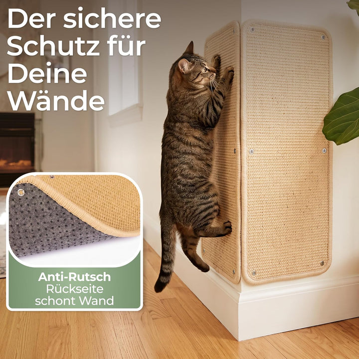 WOOWOOD Kratzmatte Katze für Wand 2er Set, 60x25 cm, Sisal, Beige-Natur | Sisal, 2er Set je 60x25 cm