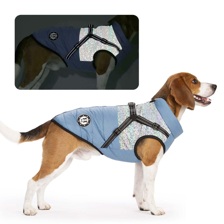 LUOWAN Hundemantel für kleine Hunde, Hundemantel mit Geschirr, Reflektierende Outdoor-Hundeweste, Wi