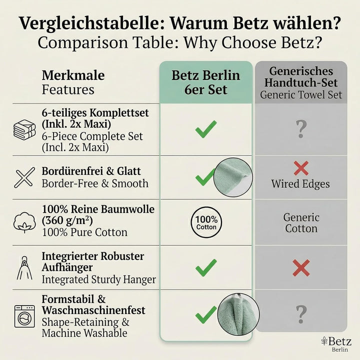 Betz Berlin 6er Set 2X Maxi Duschtuch 100 x 150 cm 4X Handtuch 50 x 100 cm 100% Baumwolle Farbe Jade