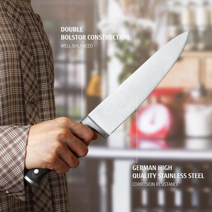 hecef Messerset, 3 tlg Küchenmesser Set mit Pakkawood Griff, Full-tang, Scharfes Kochmesser Profi Me