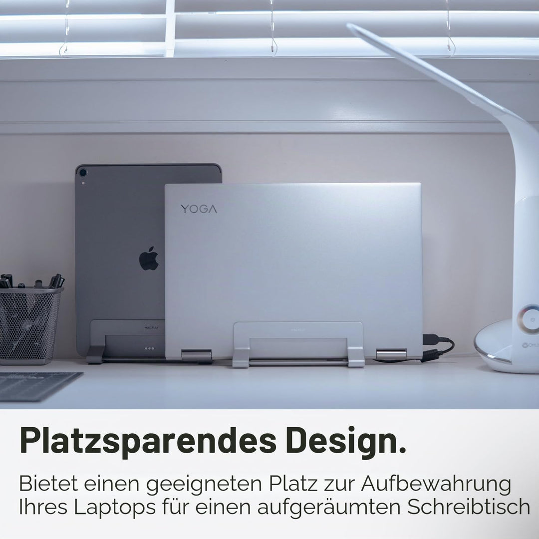 Macally Vertikaler Laptop-Ständer für den Schreibtisch, Laptop-Halterung vertikal, MacBook-Ständer (