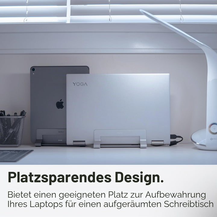 Macally Vertikaler Laptop-Ständer für den Schreibtisch, Laptop-Halterung vertikal, MacBook-Ständer (