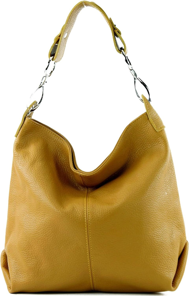 modamoda de - T168 - ital Schultertasche Umhängetasche aus Leder Senfgelb, Senfgelb
