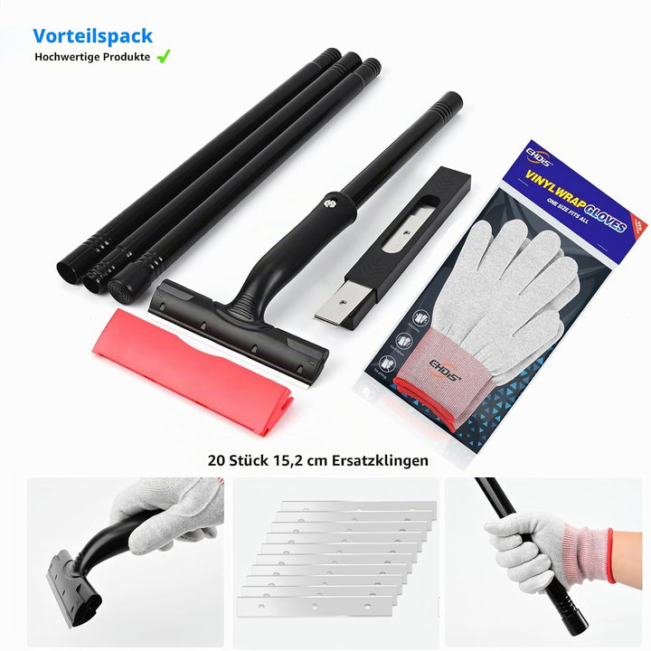 EHDIS Tapetenentferner Kit - Fensterschaber mit Ausziehbarer Griff(120cm), 20 Ersatzklingen und Hand
