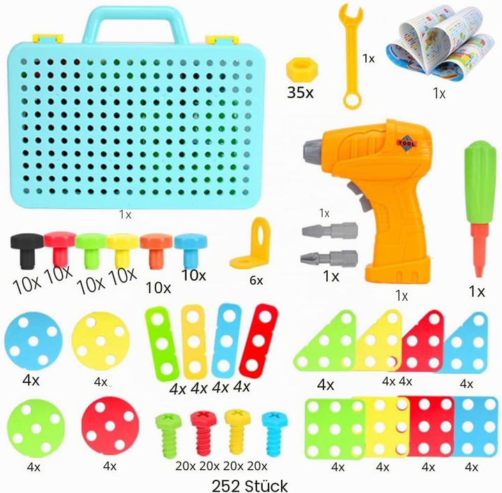 252 PCS Mosaik Steckspiel Schraube Spielzeug 3D Puzzle Mosaik Schrauben Set mit Elektronischem Bohre